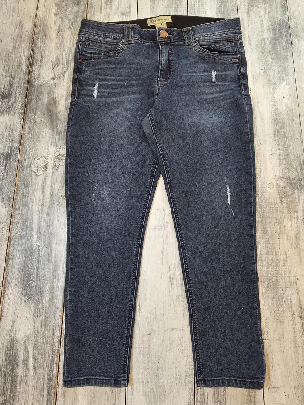 Democracy Women's 'AB' Technology Dark Blue Skinny Distressed Jeans sz 14